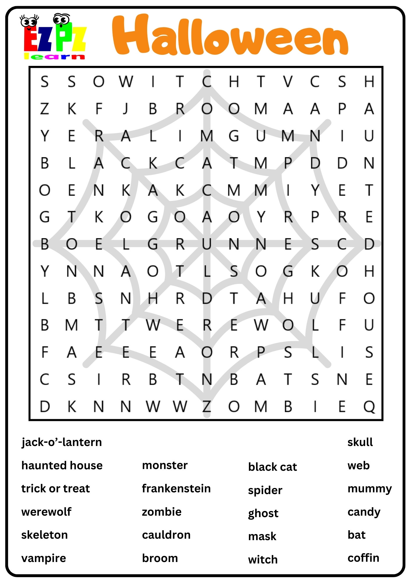 Halloween Holiday Word Search Free Printable PDF Download For Kids, ESL Students and Adults 22 Words